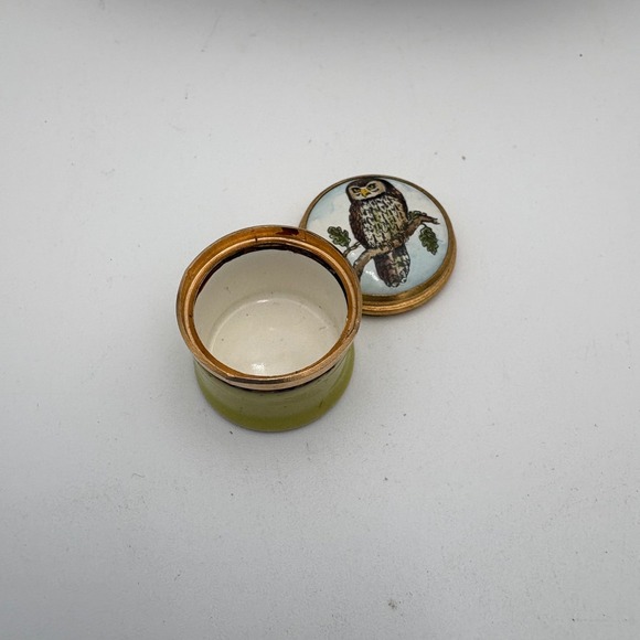 VTG Halcyon Days Bilston Battersea Enamels Owl Trinket‎ Pilll Box England - Picture 8 of 8